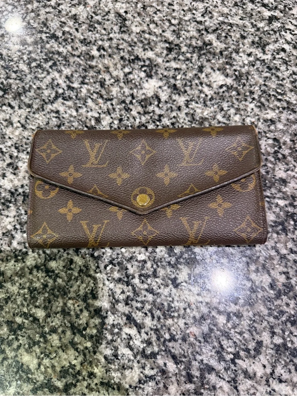 Authentic Louis Vuitton Monogram Canvas Envelope Wallet in Brown and Gold